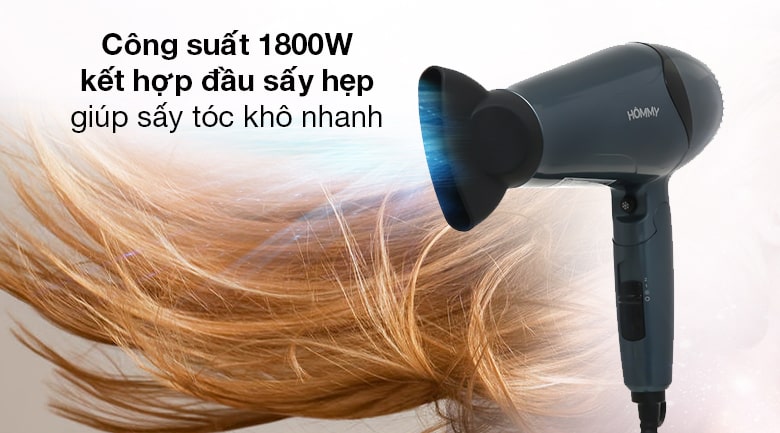 Máy sấy tóc Hommy RCE-8955 hoạt động với công suất 1800W đảm bảo hoạt động ổn định 