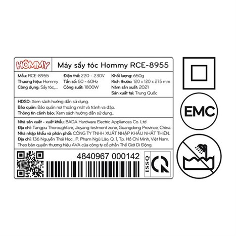 Máy sấy tóc 1800W Hommy RCE-8955 Màu Xanh đen