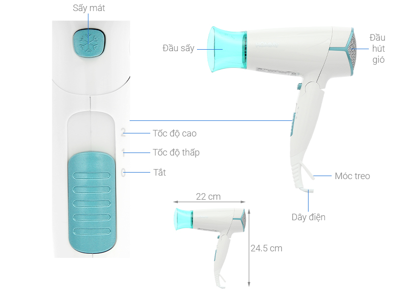 Máy sấy tóc 1500 - 1700W Hommy HD001