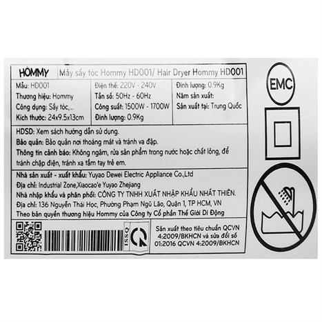 Máy sấy tóc 1500 - 1700W Hommy HD001 Màu Trắng - Xanh