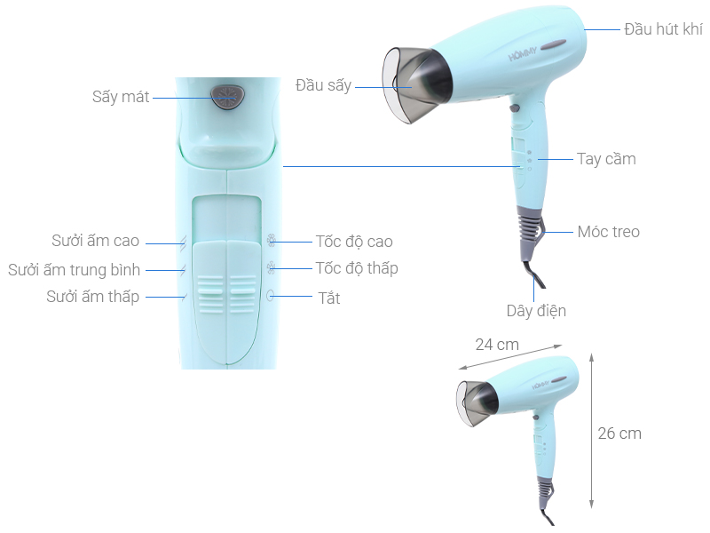 Máy sấy tóc 1800W Hommy RW-830