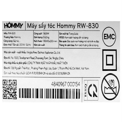 Máy sấy tóc 1800W Hommy RW-830 Màu Xanh