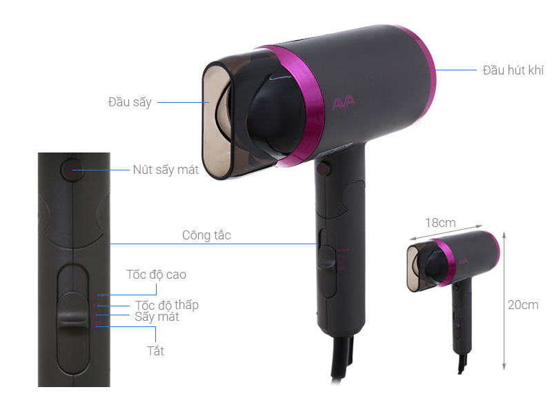 Máy sấy tóc 1800W AVA RCY-7044