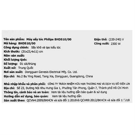 Máy sấy tóc Philips BHD510/00 Màu Xanh đen