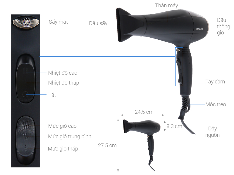 Máy sấy tóc 2000-2300W Lock&Lock ENA146BLK