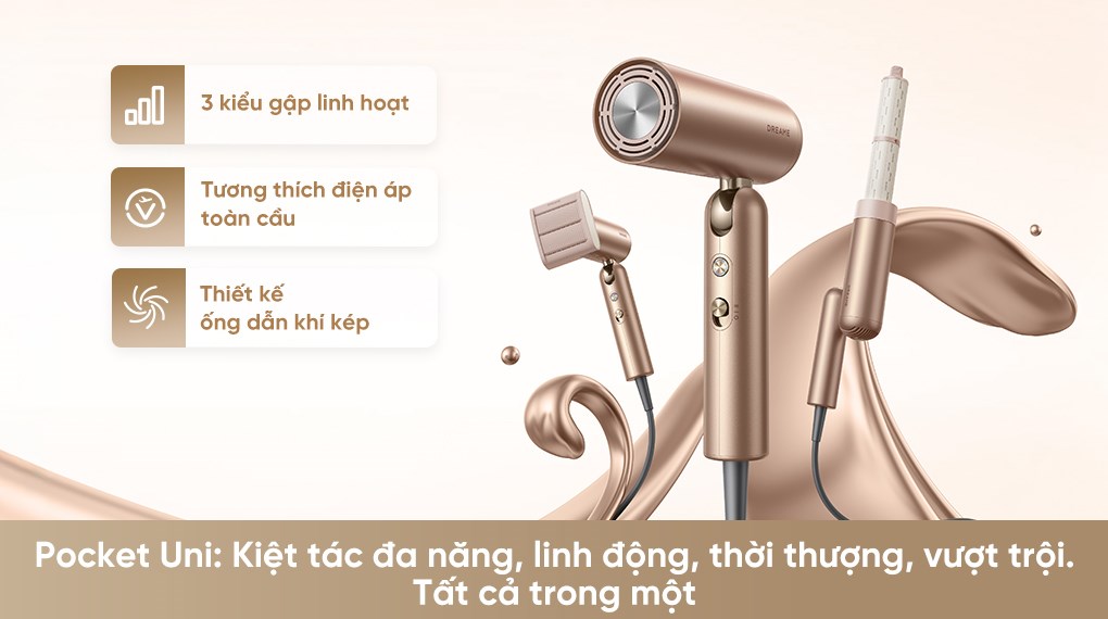 Máy sấy tóc và tạo kiểu đa năng tốc độ cao Dreame Pocket Uni AHD54 Rosy Gold
