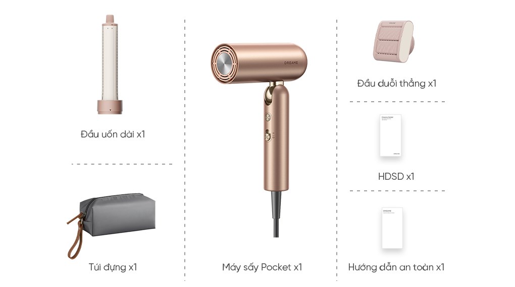 Máy sấy tóc và tạo kiểu đa năng tốc độ cao Dreame Pocket Uni AHD54 Rosy Gold