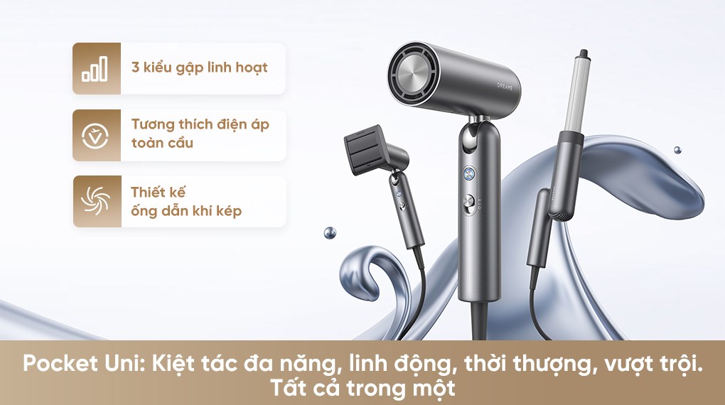Máy sấy tóc và tạo kiểu đa năng tốc độ cao Dreame Pocket Uni AHD54 Space Gray
