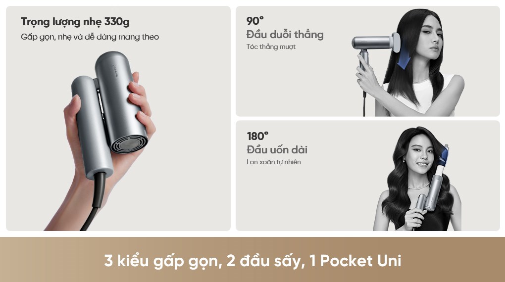 Máy sấy tóc và tạo kiểu đa năng tốc độ cao Dreame Pocket Uni AHD54 Space Gray