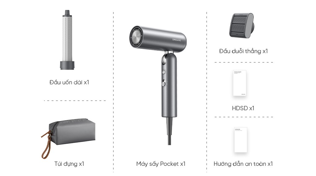 Máy sấy tóc và tạo kiểu đa năng tốc độ cao Dreame Pocket Uni AHD54 Space Gray