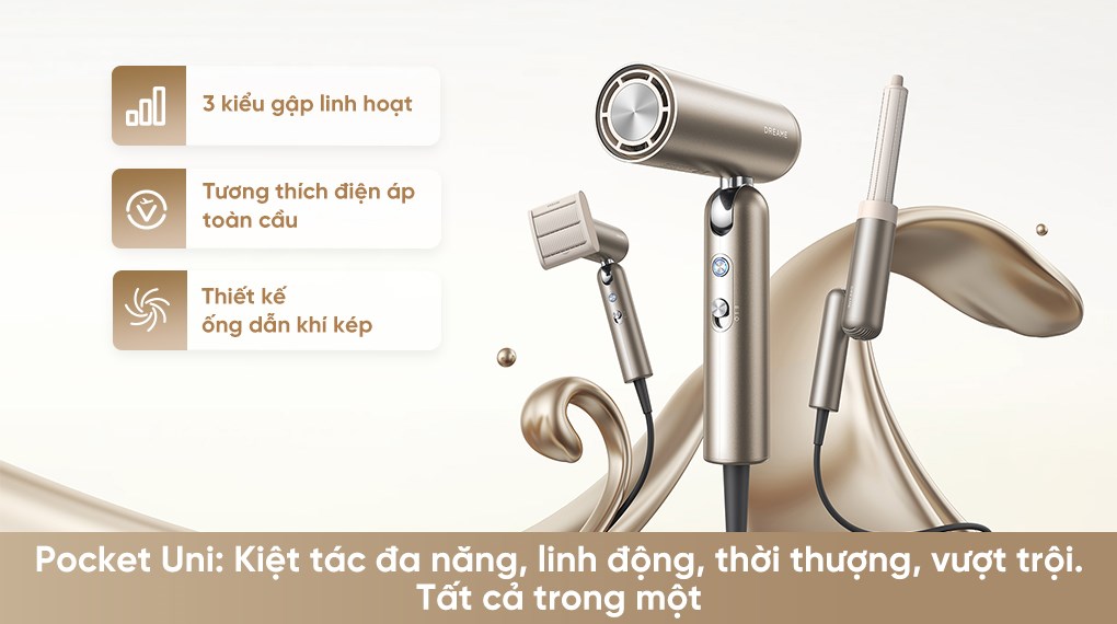 Máy sấy tóc và tạo kiểu đa năng tốc độ cao Dreame Pocket Uni AHD54 Titanium Gold
