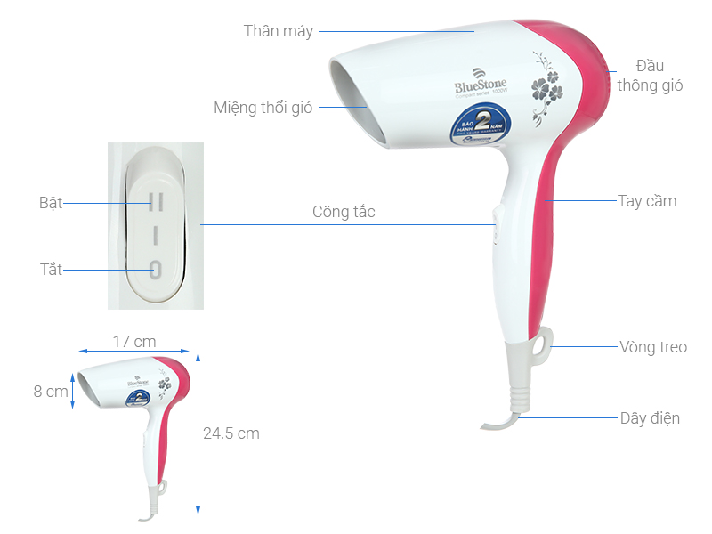 Máy sấy tóc 1000W Bluestone HDB-1821B