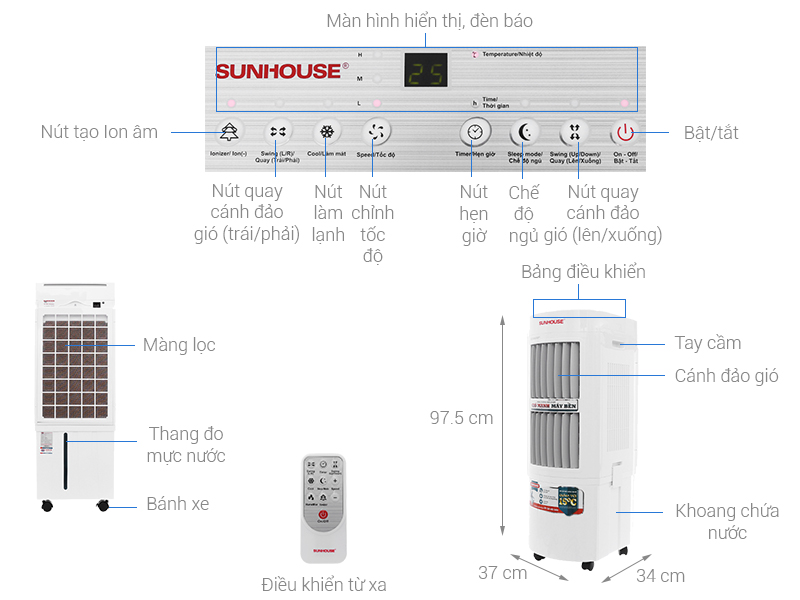 Thông số kỹ thuật Quạt điều hòa Sunhouse  SHD7723
