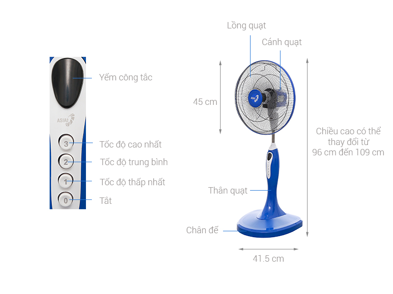 Quạt cây Asia D16018 Xanh Dương