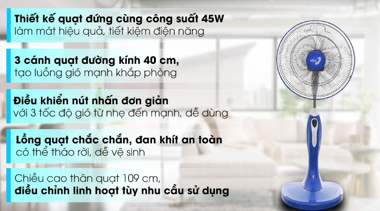 Quạt đứng Asia D16018 Xanh Dương