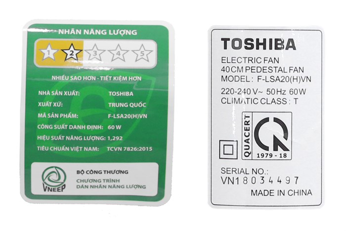 Quạt đứng Toshiba 5 cánh F-LSA20(H)VN 60W