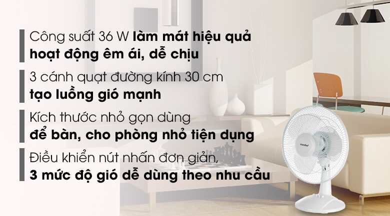 Quạt bàn Comfee 3 cánh CF-TF3008MB 36W hover