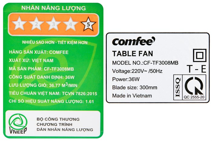 Quạt bàn Comfee 3 cánh CF-TF3008MB 36W Màu Trắng