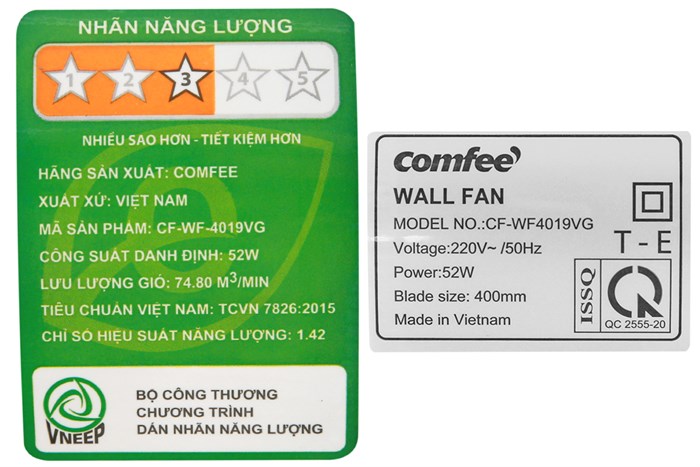 Quạt treo tường Comfee 3 cánh CF-WF4019VG 52W Màu Trắng