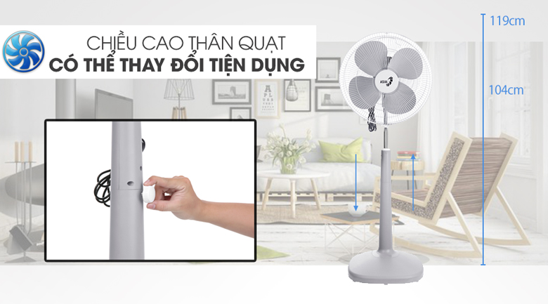 Chiều cao - Quạt đứng Asia D16026-XV0 Xám