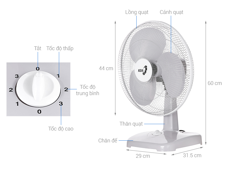 Quạt bàn Asia B16001-XV1 Xám