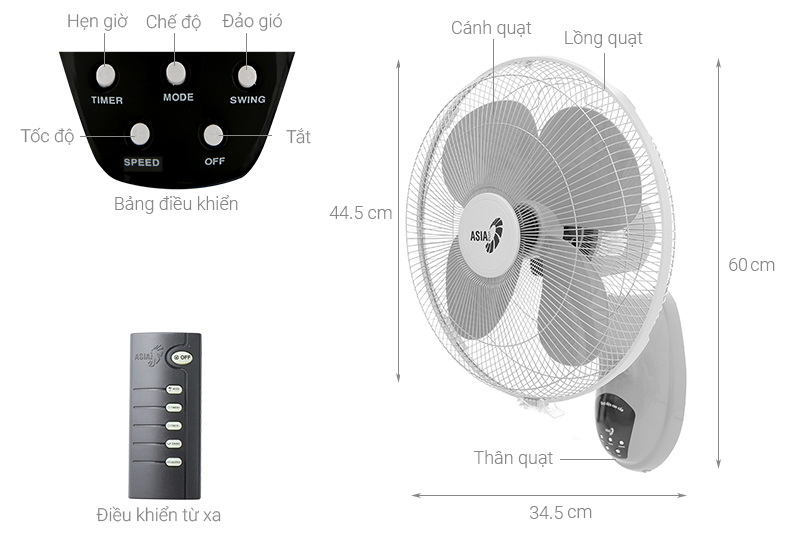 Quạt treo Asia L16022-XV0 xám - chính hãng, giá tốt | Điện máy XANH