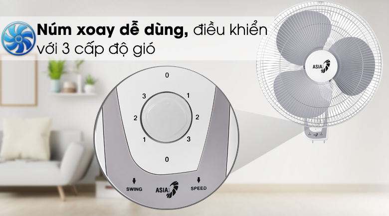 Quạt treo Asia L16018-TV0 Trắng - Núm vặn