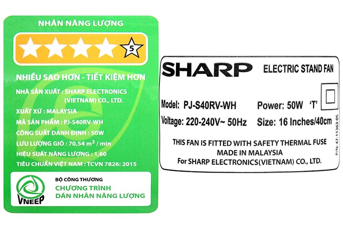 Quạt đứng Sharp PJ-S40RV-WH Màu Xám