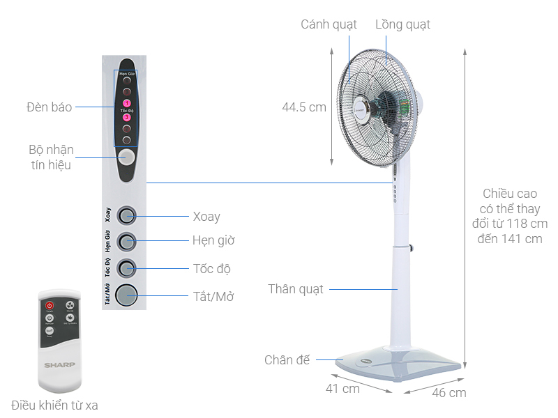 Quạt đứng Sharp PJ-S40RV-LG