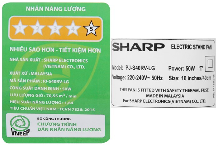 Quạt đứng Sharp PJ-S40RV-LG Màu Xám