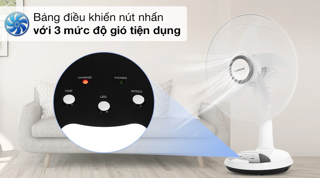 Quạt sạc điện Sunhouse 5 cánh SHD7223 24W