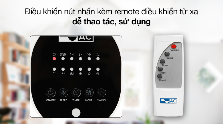 Quạt treo AC AWF02A163 - Dễ dàng tùy chỉnh chức năng qua điều khiển nút nhấn và remote điều khiển từ xa đi kèm theo quạt