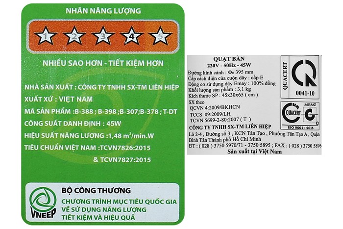 Quạt bàn Lifan 5 cánh B-398 45W Màu Xám