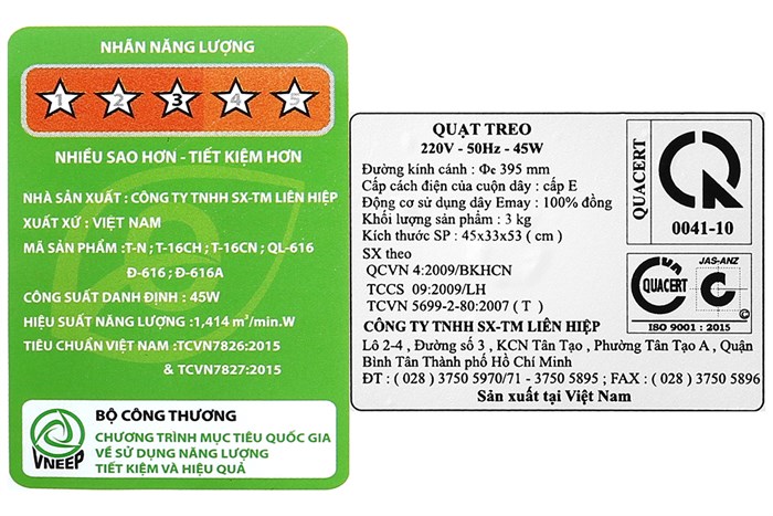 Quạt treo tường Lifan 5 cánh T-N 2 45W Màu Trắng