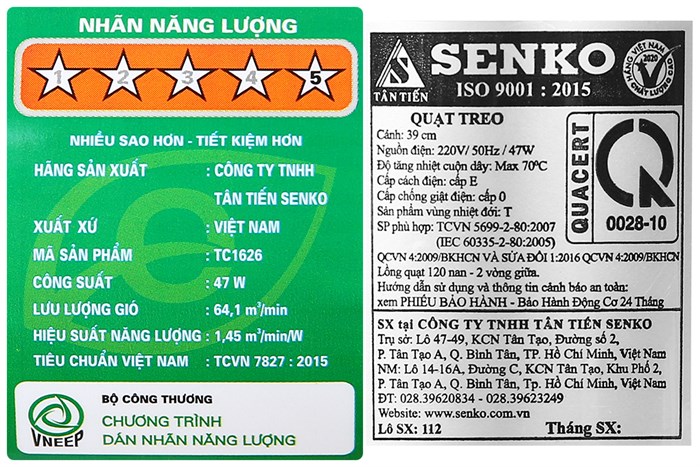 Quạt treo tường Senko 3 cánh TC1626 47W Màu Xanh Dương