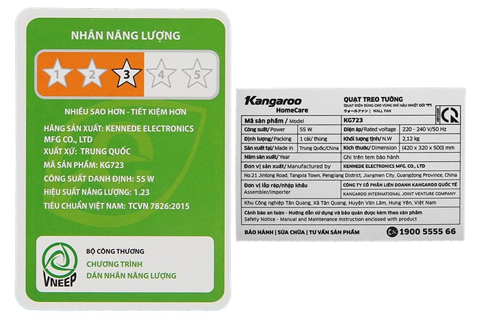 Quạt treo tường Kangaroo 5 cánh KG723 55W Màu Xám