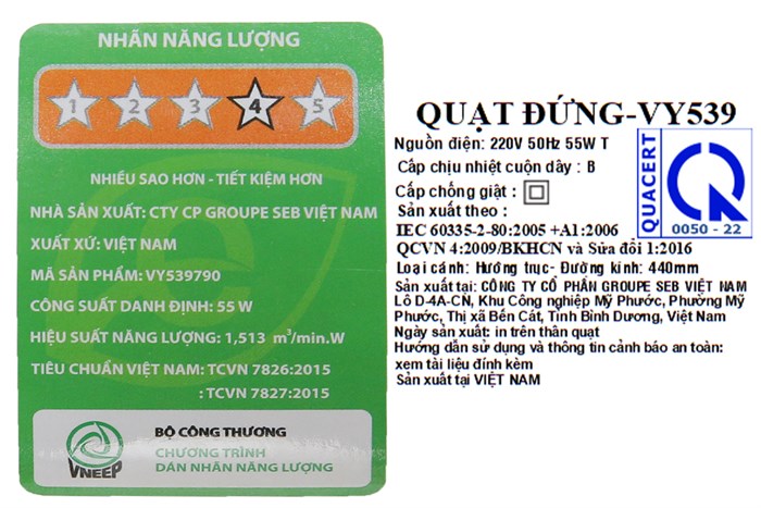 Quạt đứng Asia 5 cánh VY539790 55W Màu Xám
