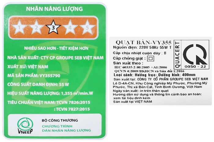 Quạt bàn Asia 3 cánh VY355790 55W Màu Xám