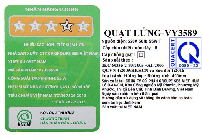 Quạt lửng Asia 3 cánh VY358990 55W Màu Xám