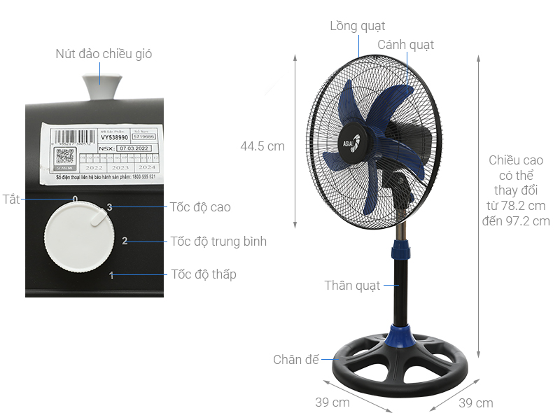 Quạt lửng Asia 5 cánh VY538990 55W