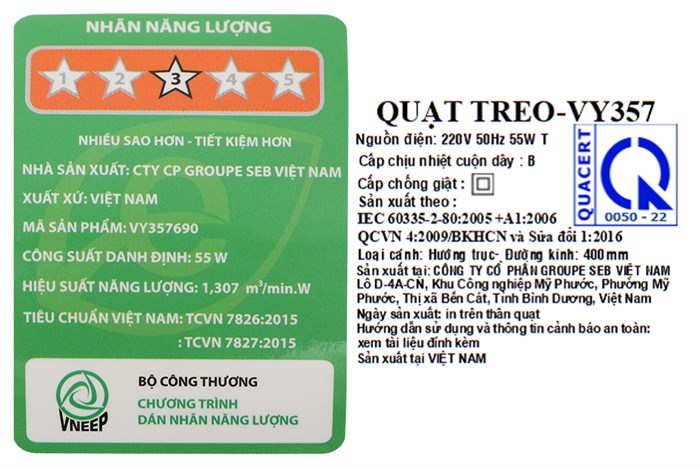 Quạt treo tường Asia 3 cánh VY357690 55W Màu Trắng
