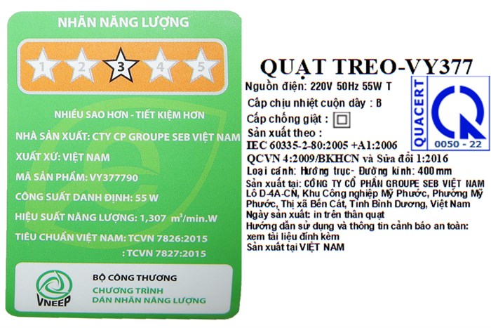 Quạt treo tường Asia 3 cánh VY377790 55W Màu Xám
