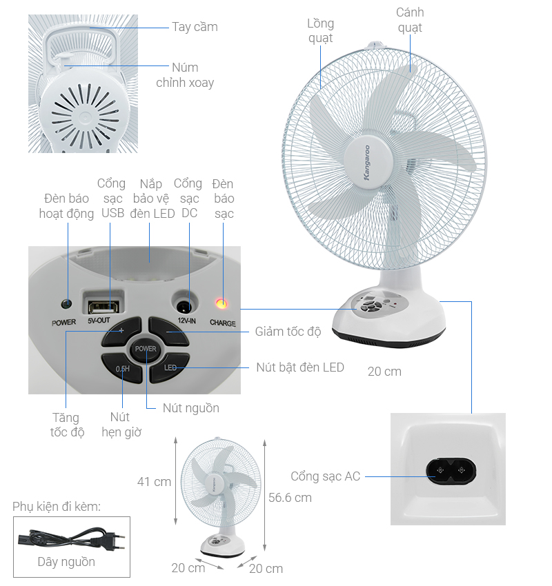 Quạt sạc điện Kangaroo KG735