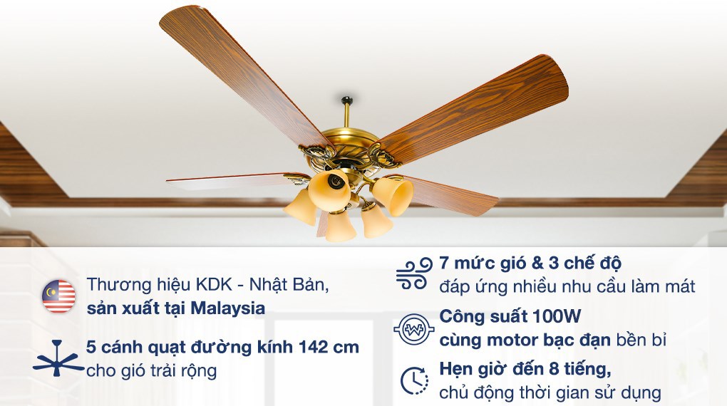 Quạt trần Mr.Vu 5 cánh Lotus 100W hover