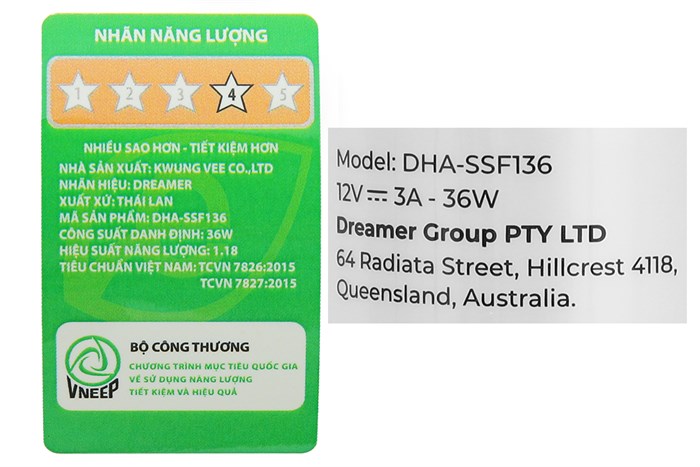 Quạt đứng Dreamer 8 cánh DC inverter DHA-SSF136G 36W Màu Xám
