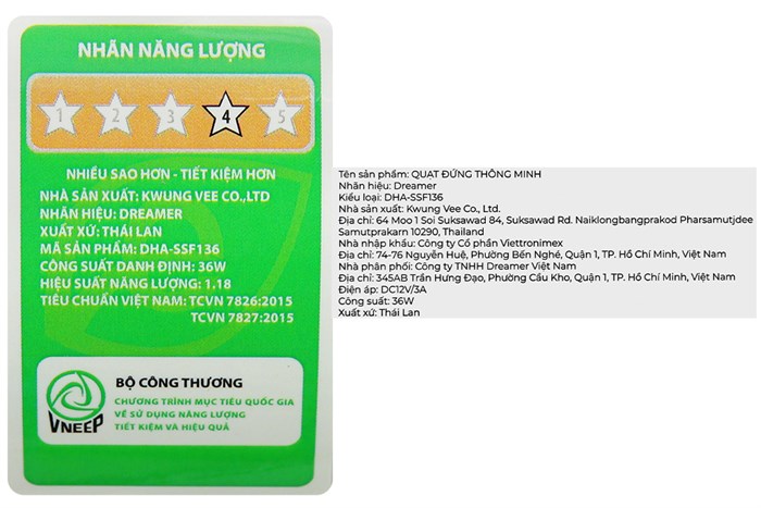 Quạt đứng Dreamer 8 cánh DC inverter DHA-SSF136W 36W Màu Trắng