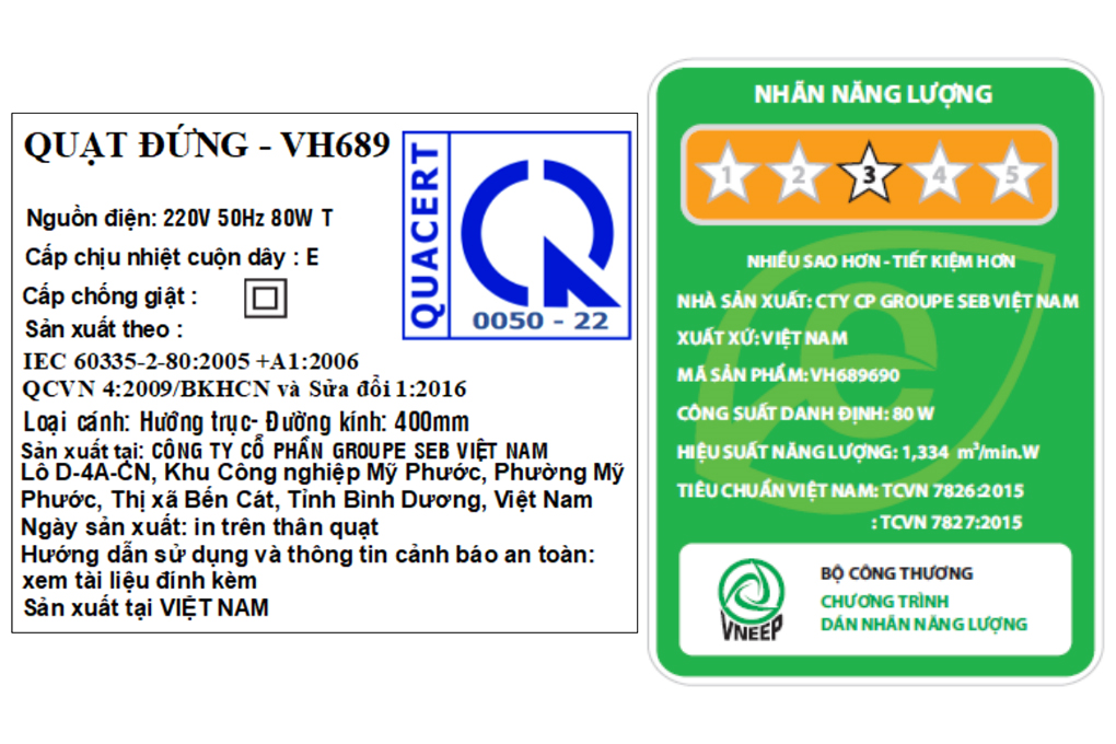 Quạt đứng Tefal 6 cánh VH689690 80W Màu Trắng