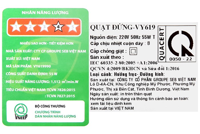 Quạt đứng Asia 5 cánh VY619990 55W Màu Đen