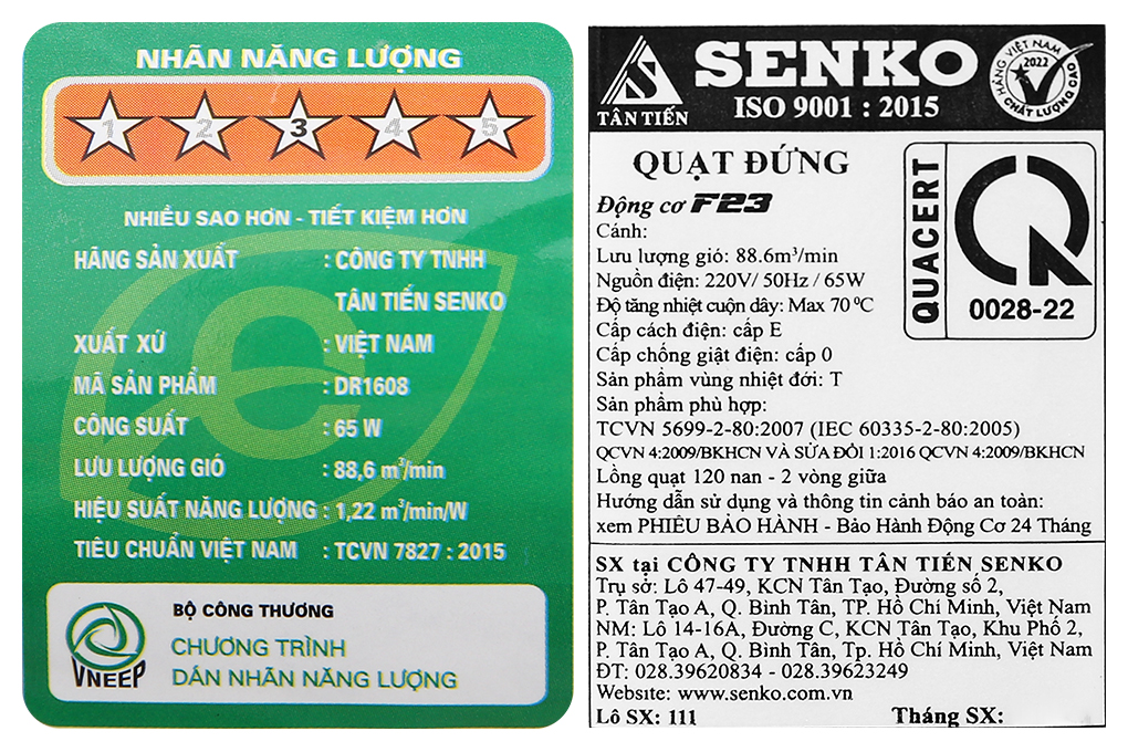 Quạt đứng Senko 7 cánh DR1608 65W Màu Xám