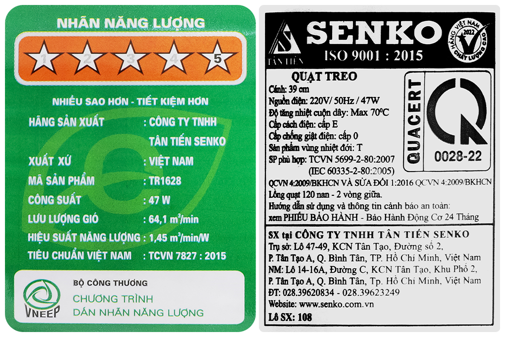 Quạt treo tường Senko 3 cánh TR1628 47W Màu Xám